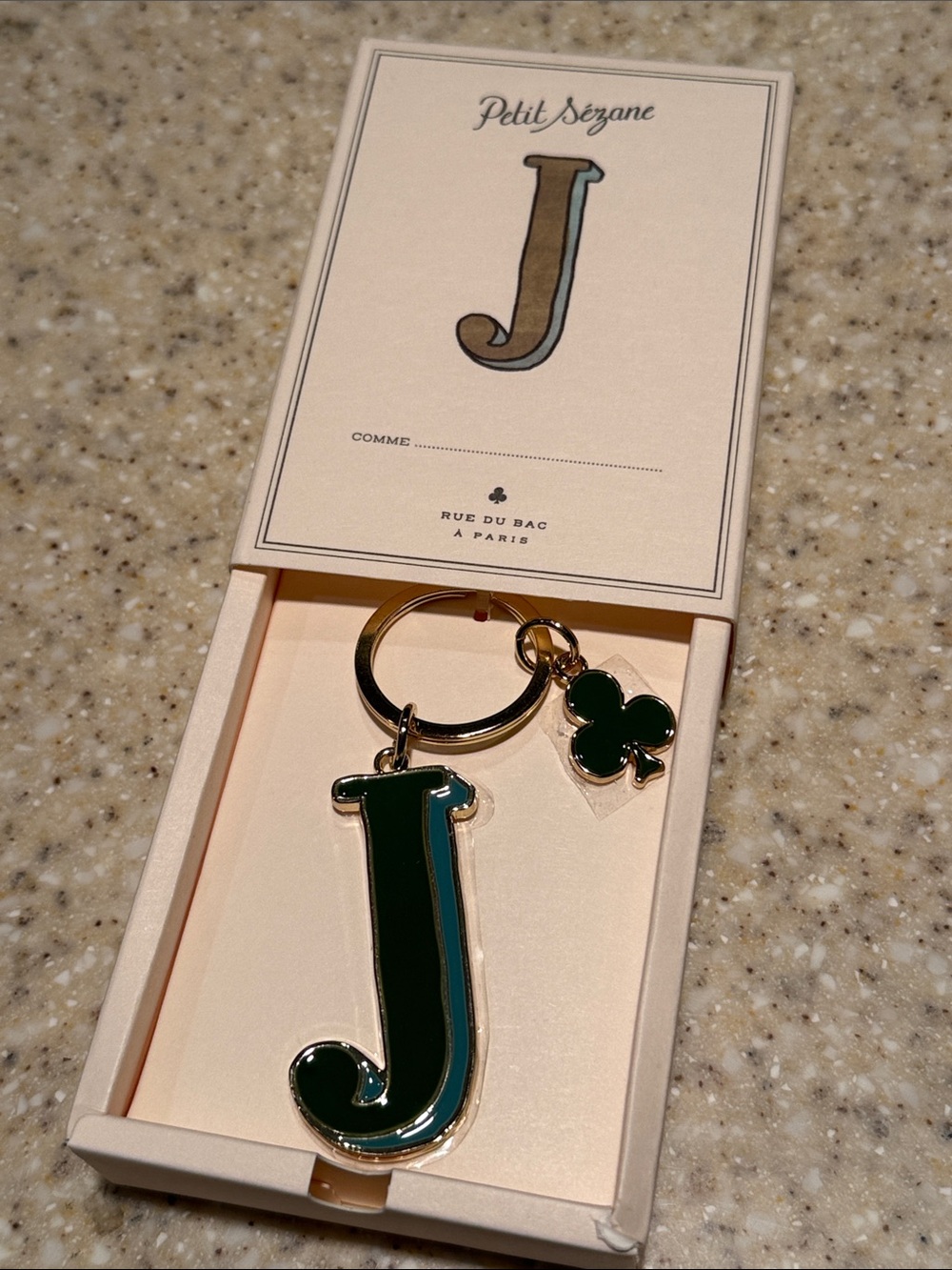 Sézane Green 'J' Initial Keychain